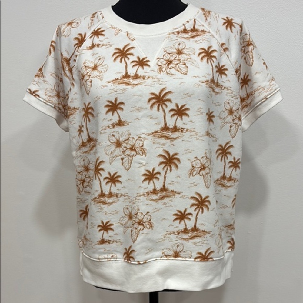 LOFTLOU & GREY Tropical Print Short Sleeve Sweatshirt so soft size S Palm trees - Picture 1 of 3